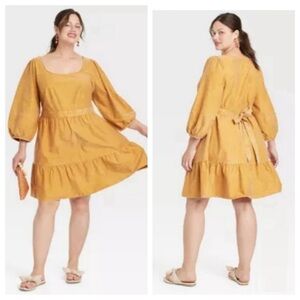 Ava & Viv mustard gold balloon sleeve dress